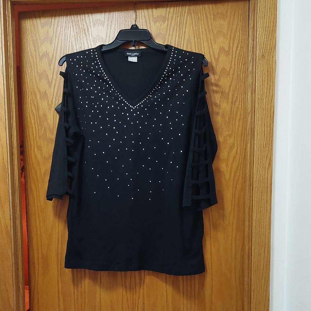 Black Cold Shoulder Top with Studded Detail Size Large